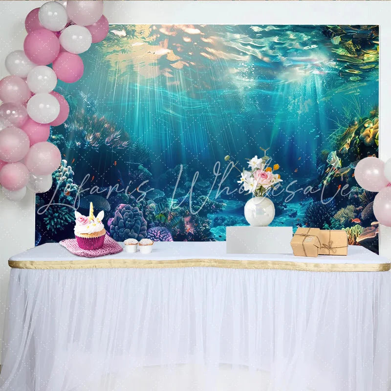 Lofaris Vibrant Underwater Coral Reef Photography Backdrop with Sunlight Rays Deep Blue Ocean Background for Studio Photoshoot