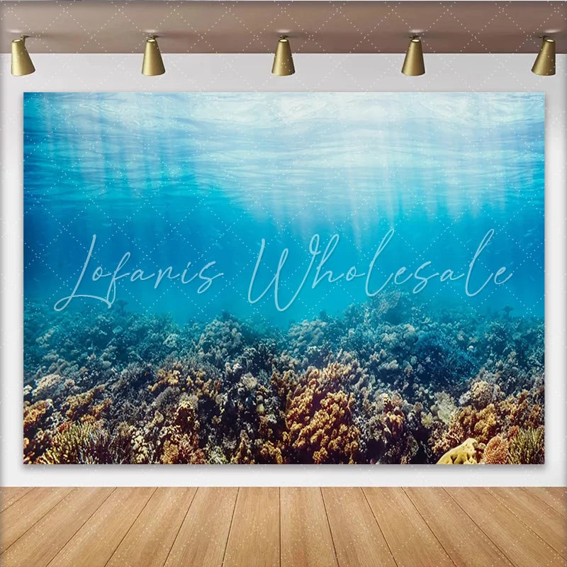 Lofaris Vibrant Underwater Coral Reef Photography Backdrop with Sunlight Rays Deep Sea Ocean Background for Studio Photoshoot