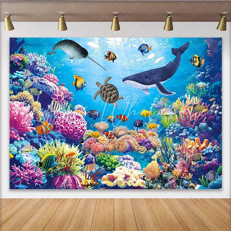 Lofaris Vibrant Underwater Photography Backdrop with Colorful Coral Reef and Marine Life Ocean Theme Studio Background for Kids Party