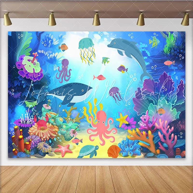 Lofaris Vibrant Underwater Photography Backdrop with Whales and Dolphins Colorful Ocean Sea Life Background for Studio Photoshoot