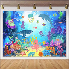 Lofaris Vibrant Underwater Photography Backdrop with Whales and Dolphins Colorful Ocean Sea Life Background for Studio Photoshoot