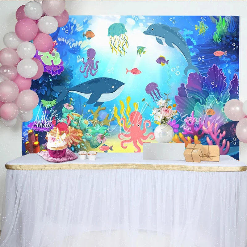 Lofaris Vibrant Underwater Photography Backdrop with Whales and Dolphins Colorful Ocean Sea Life Background for Studio Photoshoot