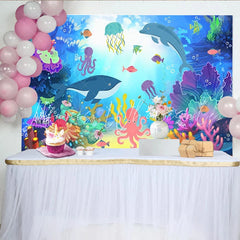 Lofaris Vibrant Underwater Photography Backdrop with Whales and Dolphins Colorful Ocean Sea Life Background for Studio Photoshoot