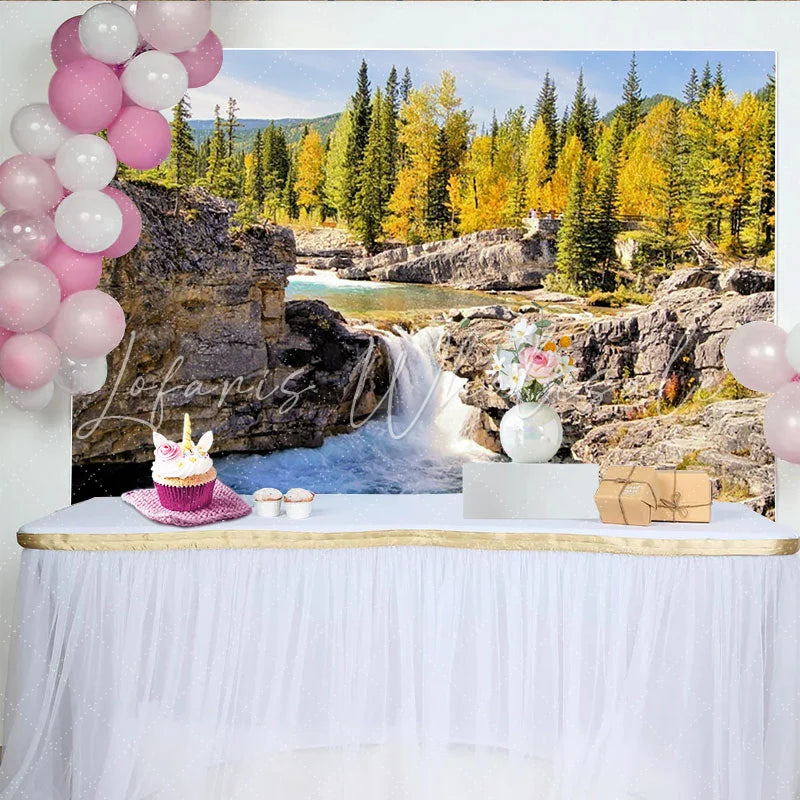 Lofaris Vibrant Waterfall Natural Scenery Photography Backdrop with Autumn Forest Rocky River Background for Studio Photoshoot