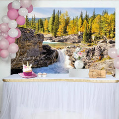Lofaris Vibrant Waterfall Natural Scenery Photography Backdrop with Autumn Forest Rocky River Background for Studio Photoshoot
