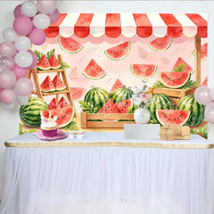 Lofaris Vibrant Watermelon Photography Backdrop with Market Stand and Awning Sweet Summer Fruit Background for Studio Photoshoot