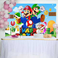 Lofaris Video Game Bros Happy Birthday Backdrop Super Mario Inspired Pixel World Arcade Party Decor for Boys