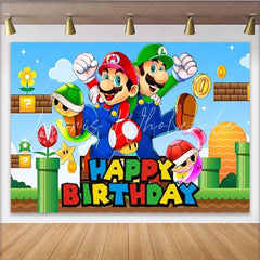 Lofaris Video Game Bros Happy Birthday Backdrop Super Mario Inspired Pixel World Arcade Party Decor for Boys