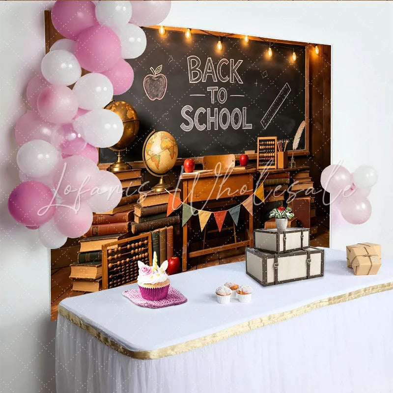 Lofaris Vintage Back To School Backdrop with Blackboard and Books Educational Classroom Photography Background for Students