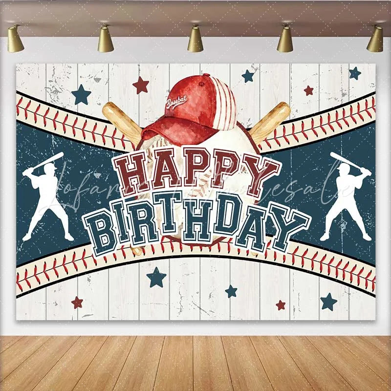 Lofaris Vintage Baseball Birthday Backdrop Red Cap and Bat Sport Theme Party Banner for Boy