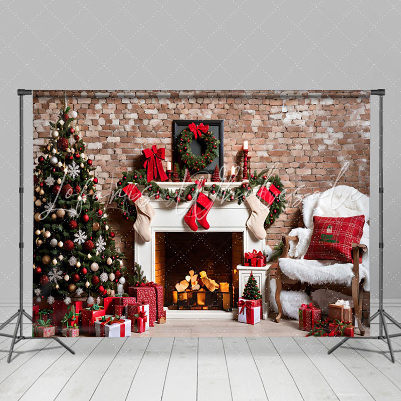 Lofaris Vintage Brick Wall Fireplace Sofa Christmas Backdrop