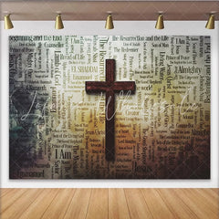 Lofaris Vintage Christian Cross Photography Backdrop with Religious Word Cloud Spiritual Studio Background for Church Events and Portraits