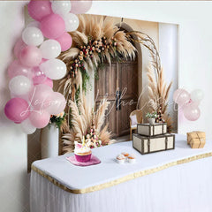 Lofaris Vintage Door Boho Backdrop Pampa Grass Arch and Floral Arrangements for Rustic Wedding
