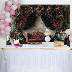 Lofaris Vintage Floral Portrait Backdrop with Velvet Curtains Elegant Fine Art Background for Professional Studio Photography