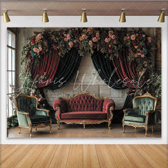 Lofaris Vintage Floral Portrait Backdrop with Velvet Curtains Elegant Fine Art Background for Professional Studio Photography