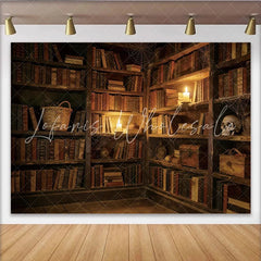 Lofaris Vintage Library Photography Backdrop with Old Books Candles and Skull Mysterious Dark Academia Studio Background for Portrait