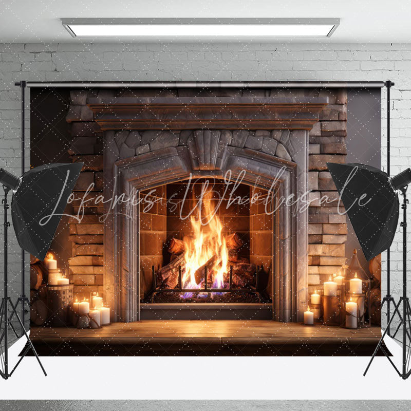 Lofaris Vintage Luxury Fireplace Candles Christmas Backdrop