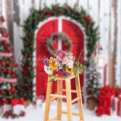 Lofaris Vintage Wood Wreath Door Xmas Tree Gift Backdrop