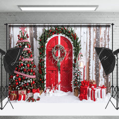 Lofaris Vintage Wood Wreath Door Xmas Tree Gift Backdrop