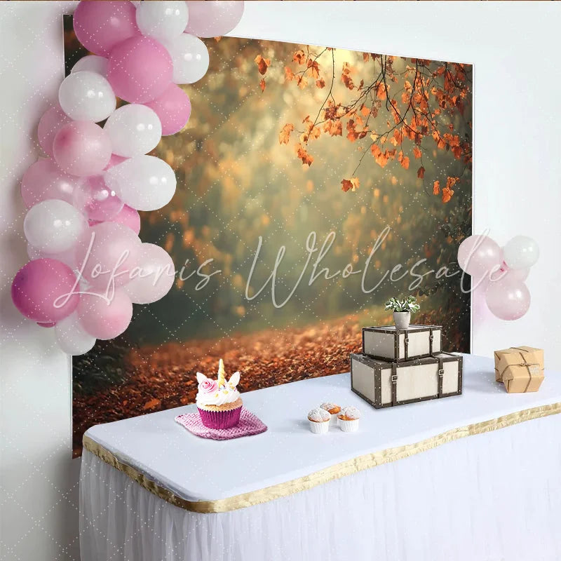 Lofaris Warm Autumn Forest Photography Backdrop with Fallen Leaves and Bokeh Light Natural Seasonal Background for Studio Photoshoot