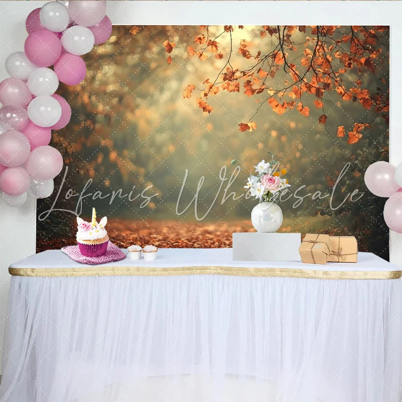 Lofaris Warm Autumn Forest Photography Backdrop with Fallen Leaves and Bokeh Light Natural Seasonal Background for Studio Photoshoot