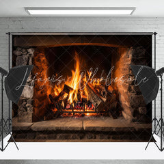 Lofaris Warm Burning Firewood Fireplace Christmas Backdrop