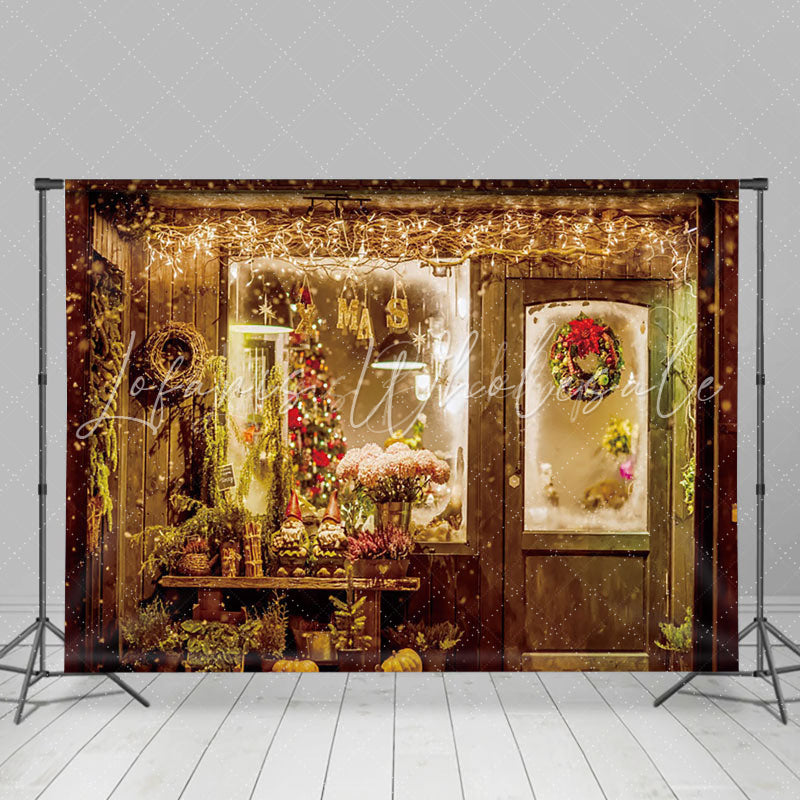 Lofaris Warm House Lights Plants Wreath Christmas Backdrop