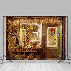 Lofaris Warm House Lights Plants Wreath Christmas Backdrop