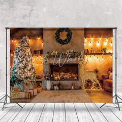 Lofaris Warm Light Retro Fireplace Christmas Tree Backdrop