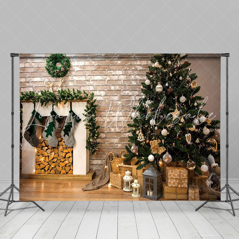 Lofaris Warm Log Style Trees Fireplace Christmas Backdrop