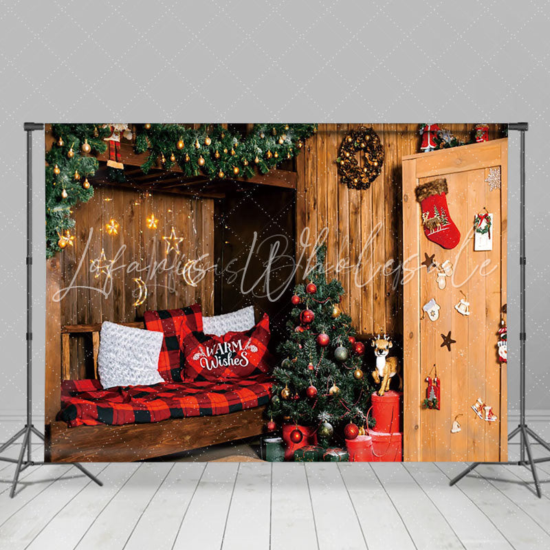 Lofaris Warm Wooden Room Festive Christmas Vibe Backdrop