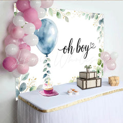 Lofaris Watercolor Blue Balloon Eucalyptus Oh Boy Baby Shower Backdrop Greenery Gold Glitter Photo Background for Gender Reveal Party