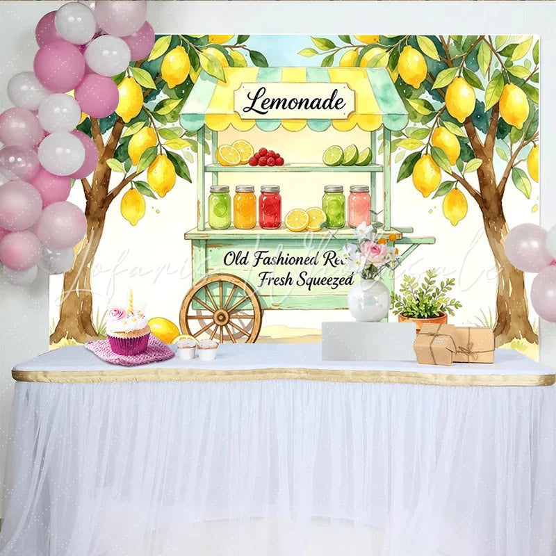 Lofaris Watercolor Lemonade Stand Photography Backdrop Fresh Squeezed Summer Party Decor and Photo Booth Prop