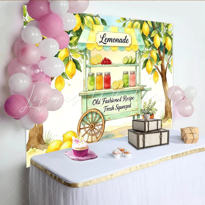 Lofaris Watercolor Lemonade Stand Photography Backdrop Fresh Squeezed Summer Party Decor and Photo Booth Prop