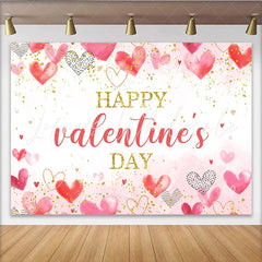 Lofaris Watercolor Pink and Red Hearts Valentines Day Backdrop Gold Glitter Love Celebration Background