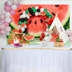 Lofaris Watermelon Birthday Backdrop with Red Green Balloons and Teepee Tent Summer Fruit Party Decor for Photoshoot