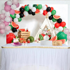Lofaris Watermelon Photography Backdrop with Balloons and Teepee Tent Summer Party Decor for Photoshoot