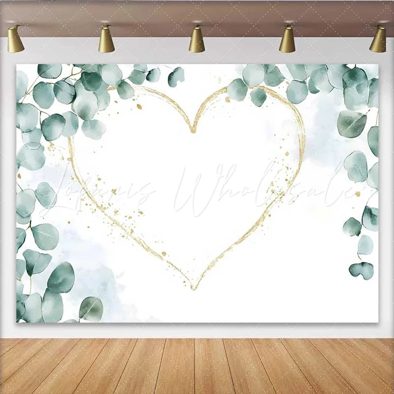 Lofaris Wedding Backdrop Eucalyptus Greenery Gold Glitter Heart Frame Decoration