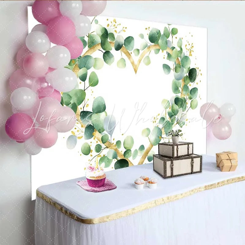 Lofaris Wedding Backdrop Eucalyptus Greenery Gold Glitter Heart Wreath Decoration