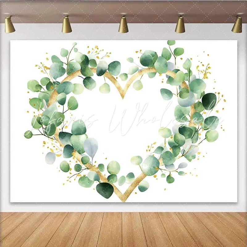 Lofaris Wedding Backdrop Eucalyptus Greenery Gold Glitter Heart Wreath Decoration