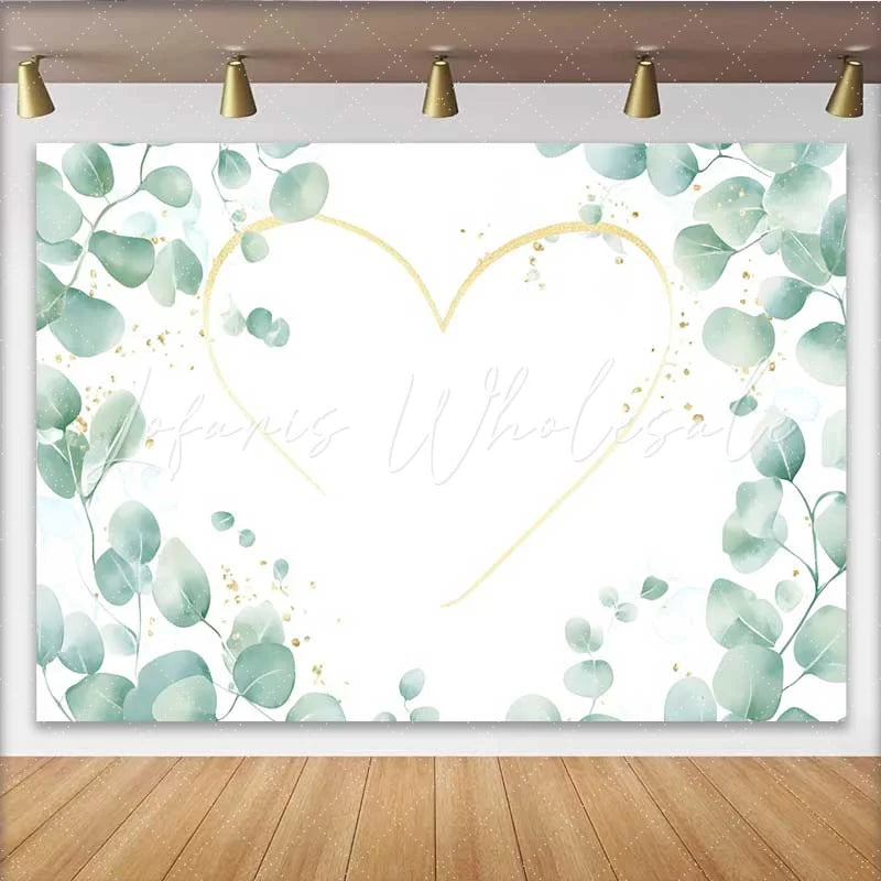Lofaris Wedding Backdrop Green Eucalyptus Leaves Gold Heart Outline Bridal Decor
