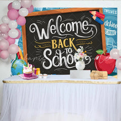 Lofaris Welcome Back To School Blackboard Backdrop with Pencils and Apple Educational Photo Background for Classroom and Studio Photography