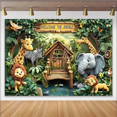 Lofaris Welcome to the Jungle Safari Backdrop Cartoon Zoo Animals Party Banner for Kids Birthday