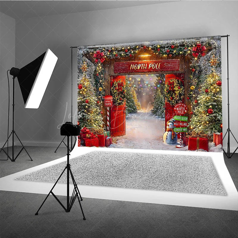Lofaris Welcome to the North Pole Christmas Backdrop Santa’s Elf Village and Sleigh Winter Wonderland Party Decor