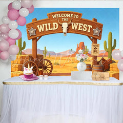 Lofaris Welcome to the Wild West Photography Backdrop with Desert Landscape and Cacti Cartoon Western Theme Background for Party Decor