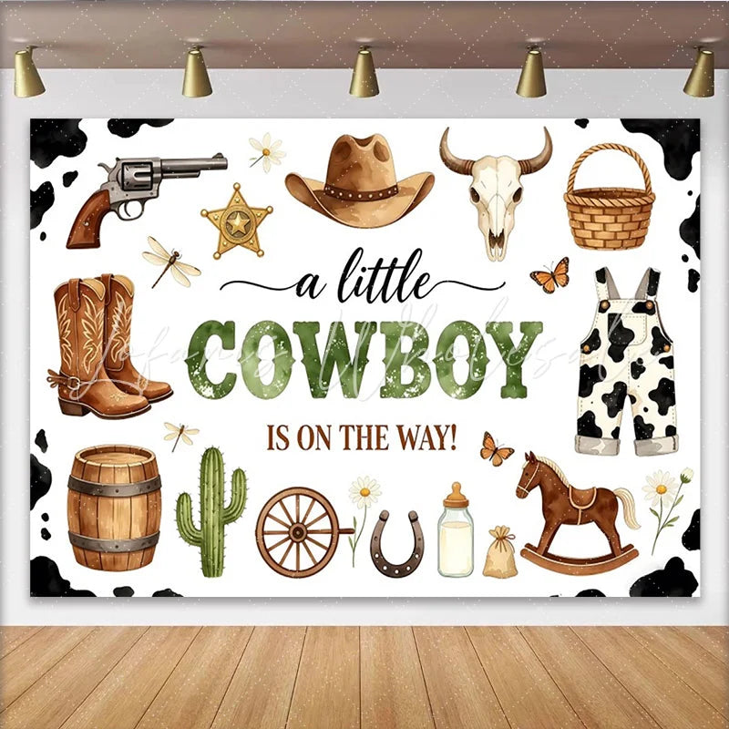 Lofaris Western Cowboy Baby Shower Backdrop for Boy with Boots and Hat Rustic Farm Animal Theme Photo Background for Party Decor