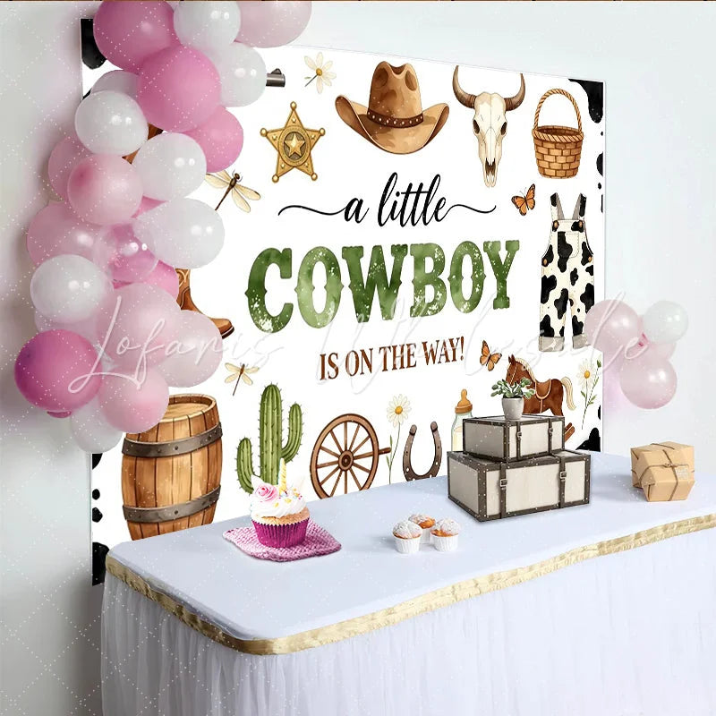 Lofaris Western Cowboy Baby Shower Backdrop for Boy with Boots and Hat Rustic Farm Animal Theme Photo Background for Party Decor
