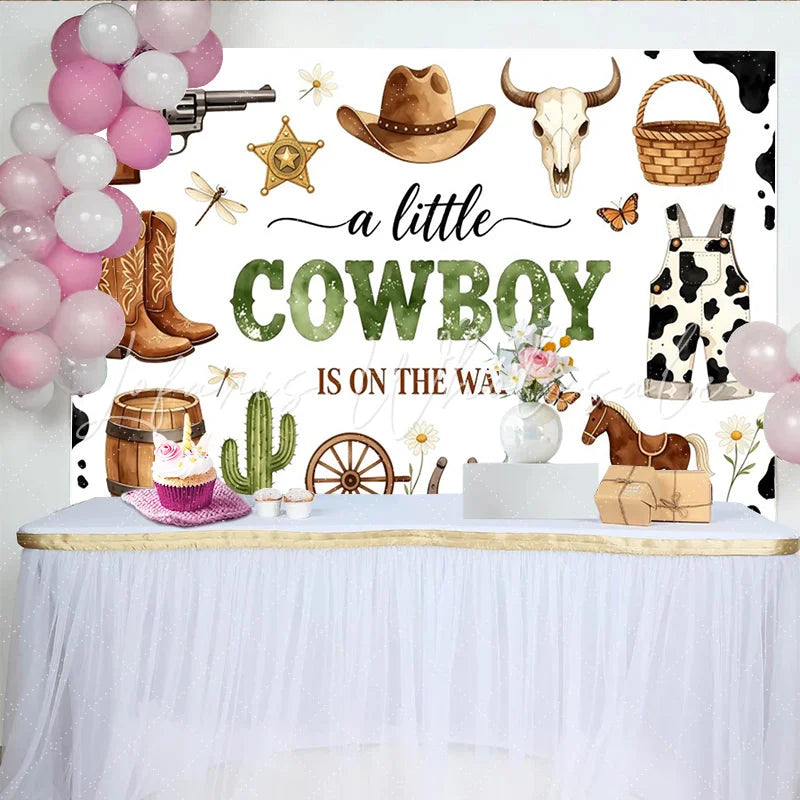 Lofaris Western Cowboy Baby Shower Backdrop for Boy with Boots and Hat Rustic Farm Animal Theme Photo Background for Party Decor