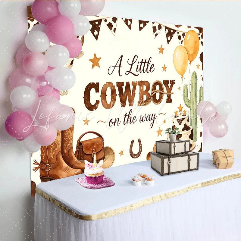Lofaris Western Cowboy Baby Shower Backdrop with Boots Hat and Bull Skull Rustic Farmhouse Background for Little Boy Party Decor
