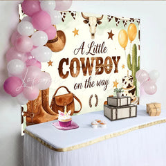 Lofaris Western Cowboy Baby Shower Backdrop with Bull Skull and Boots Rustic Farmhouse Photo Background for Little Boy Party